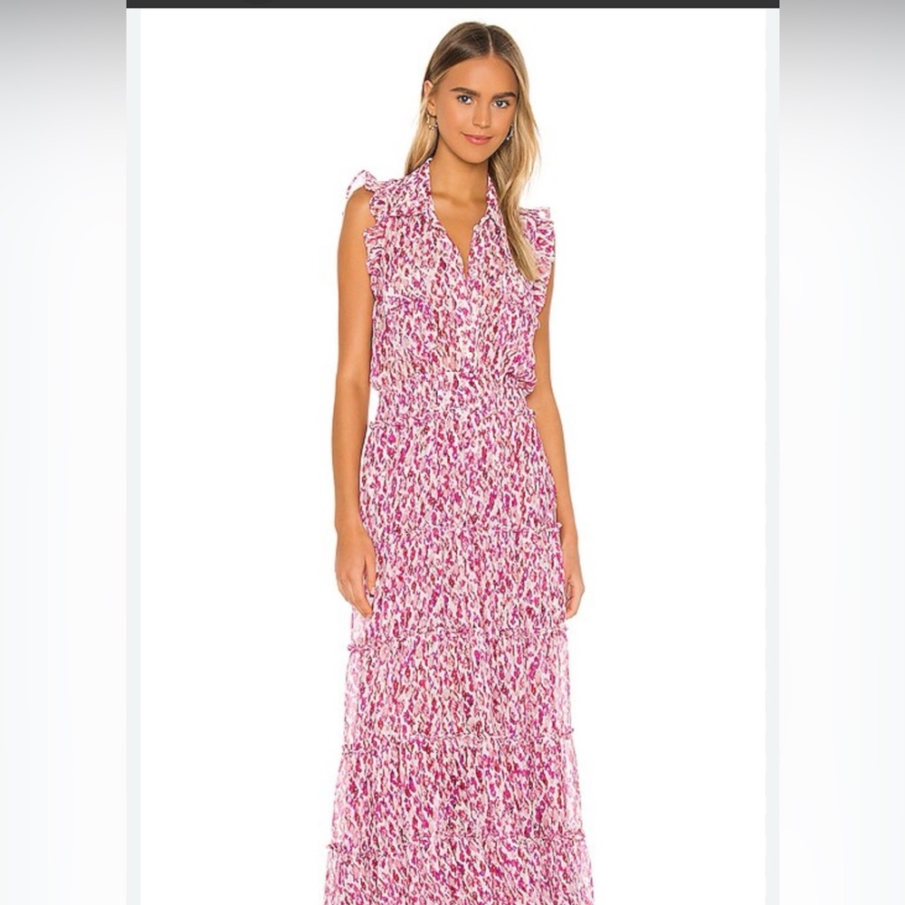 Misa Los Angeles Pink Printed Ruffle Maxi Dress